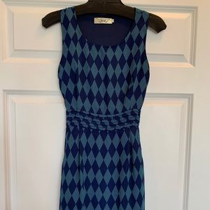 Navy and green argyle tie back dress